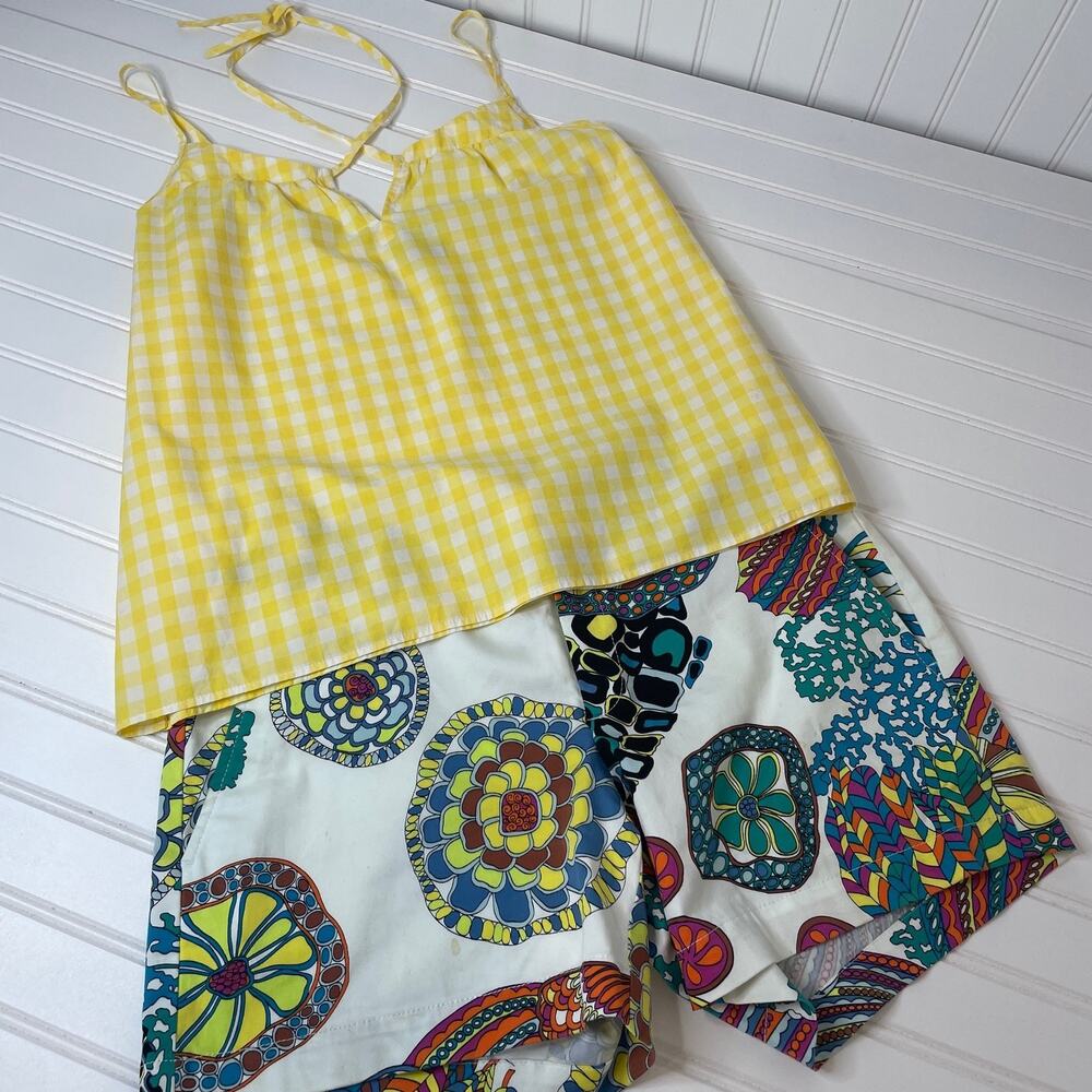J. Crew Yellow Check Strappy Top Size S & Banana Republic Floral Shorts Size 4